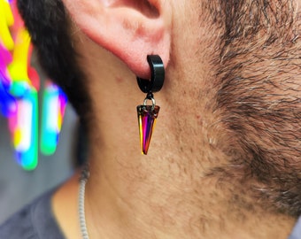 SPIKE EARRING For Men With Shiny Crystal In Six Stone ColorS *-  Hoop Steel Earring For Men With  Charm