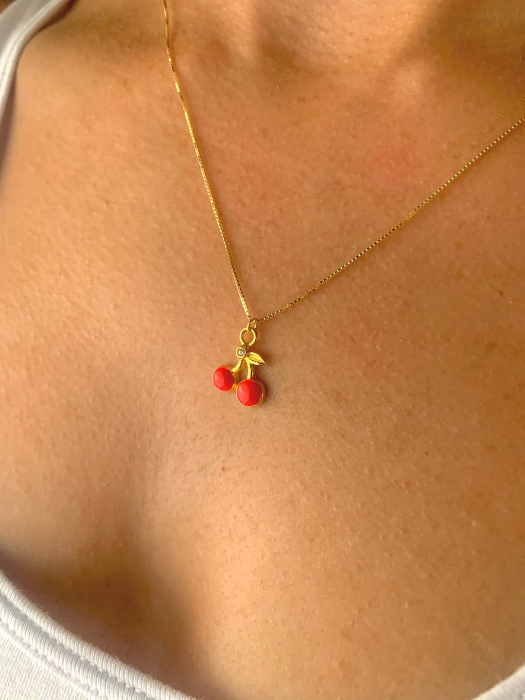 Gold Cherries Necklace Cherries Jewelry Necklaces for Women Etsy