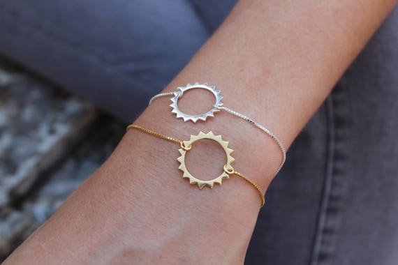 Gold Sun Charm Bracelet for Women Sterling Silver Sun Jewelry to