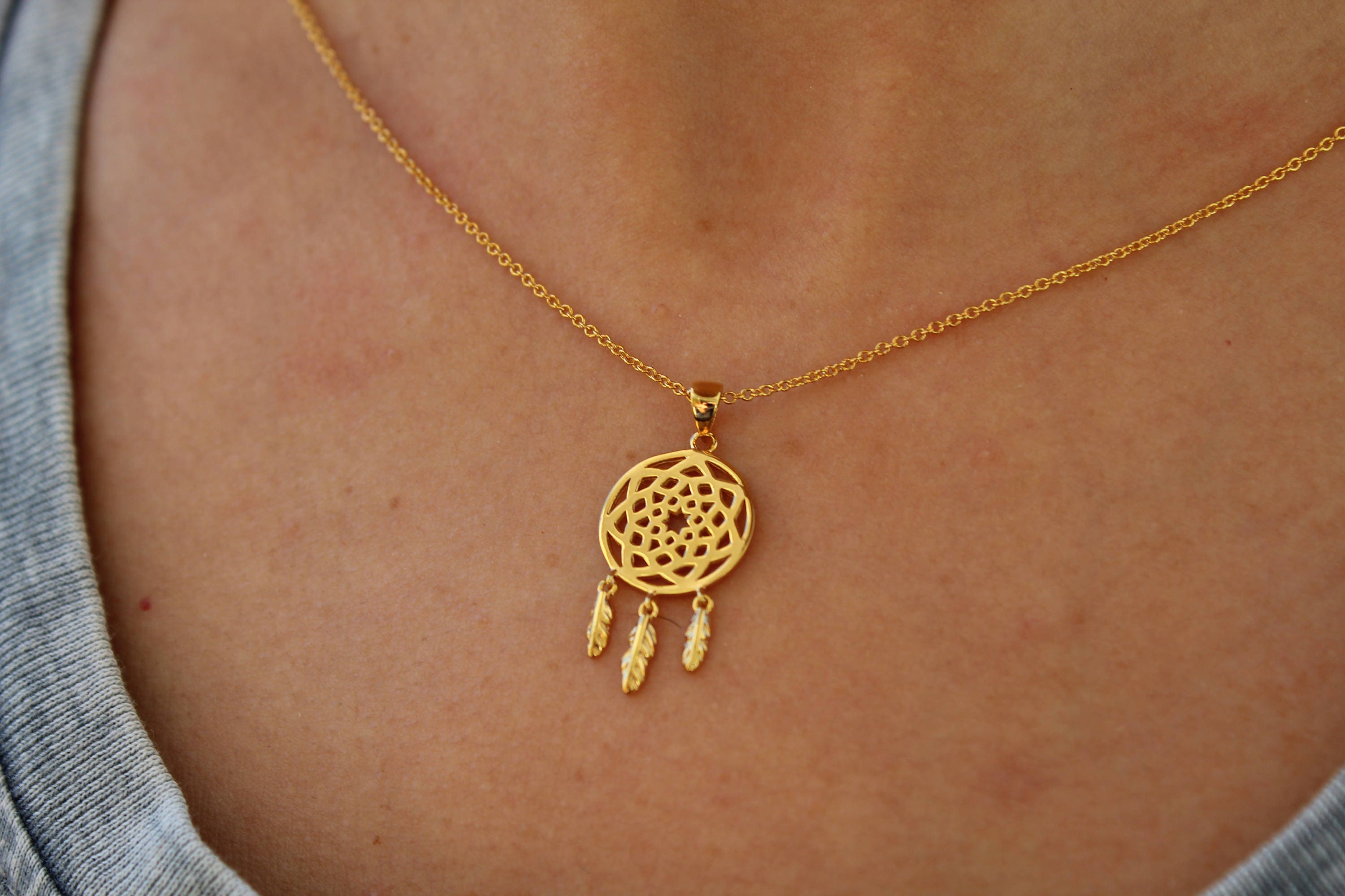 Gold Dream Catcher Charm Necklace Necklaces For Women Dream Etsy