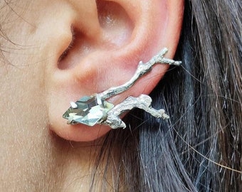 Branch Crawler earrings - branch climber earrings - Swarovski earrings - Sterling silver climber earrings - unique earrings for women