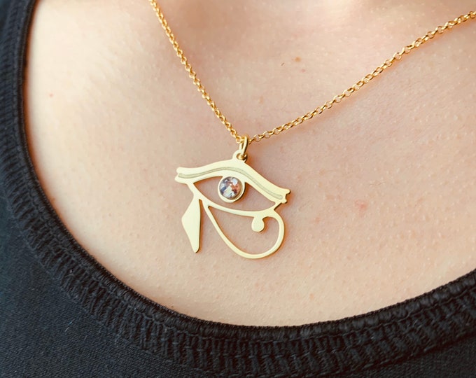 Gold Horus Eye Necklace For Women - Dainty Egypt Necklace - Minimalist African Necklace To Gift For Her - Handmade Charm Jewelry