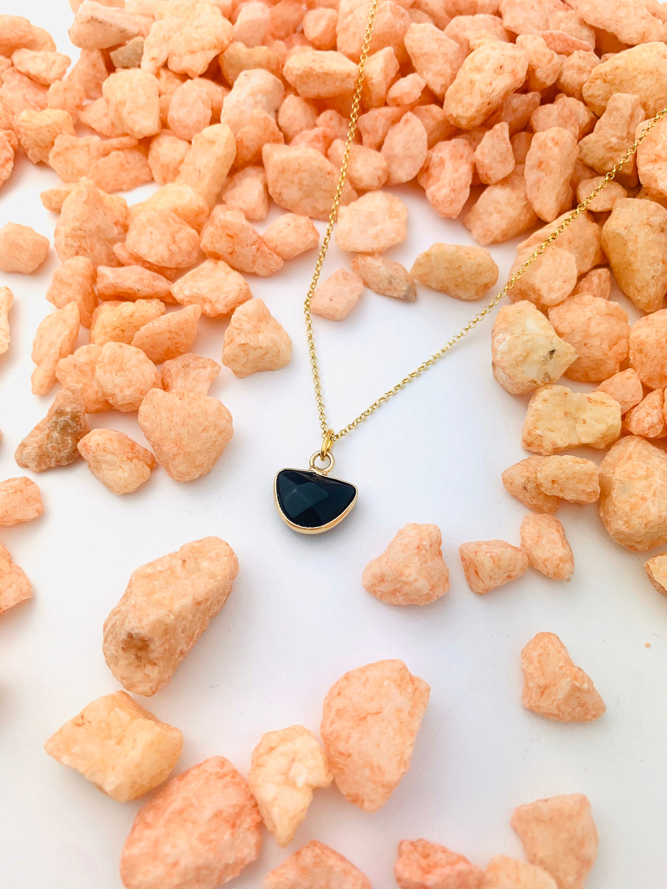 Gold Black Jade Pendant Necklace For Women - Dainty Jade Gemstone