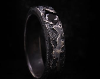 Fede nuziale rustica in argento sterling: zirconi di diversi colori tra cui scegliere, anello fatto a mano