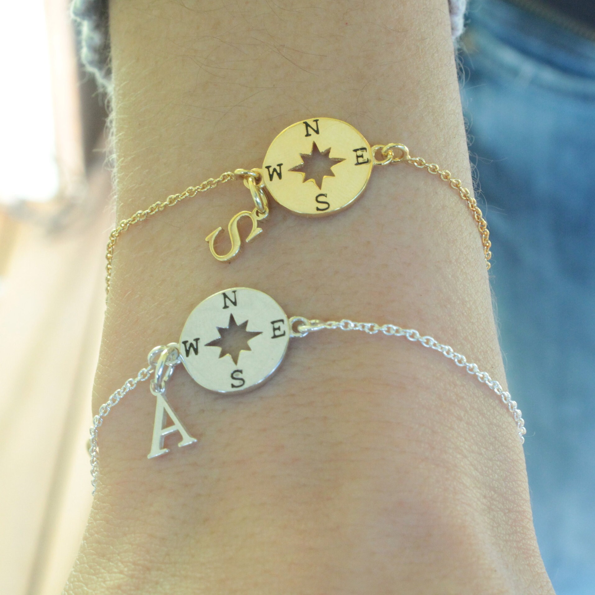 Compass Bracelet Initial Bracelet Bracelets For Women Etsy