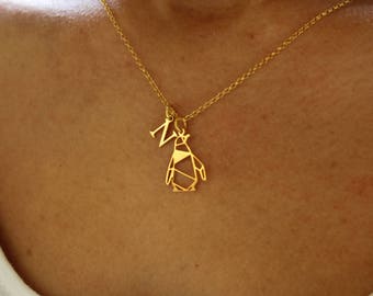Gold Penguin Necklace For Women - Dainty Silver Necklace  - Personalized Gift For Her - Minimalist Gold Necklace With Initial Jewelry