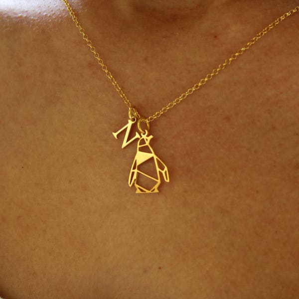 Gold Pinguin Halskette für Frauen - Zierliche Silber Halskette - Personalisiertes Geschenk für Sie - Minimalistische Gold Halskette Mit Anfangsschmuck 10