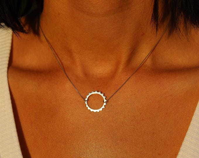 Gold Sun Charm Necklace For Women - Sterling Silver Sun Pendant  - Eclipse Jewelry To Gift For Her