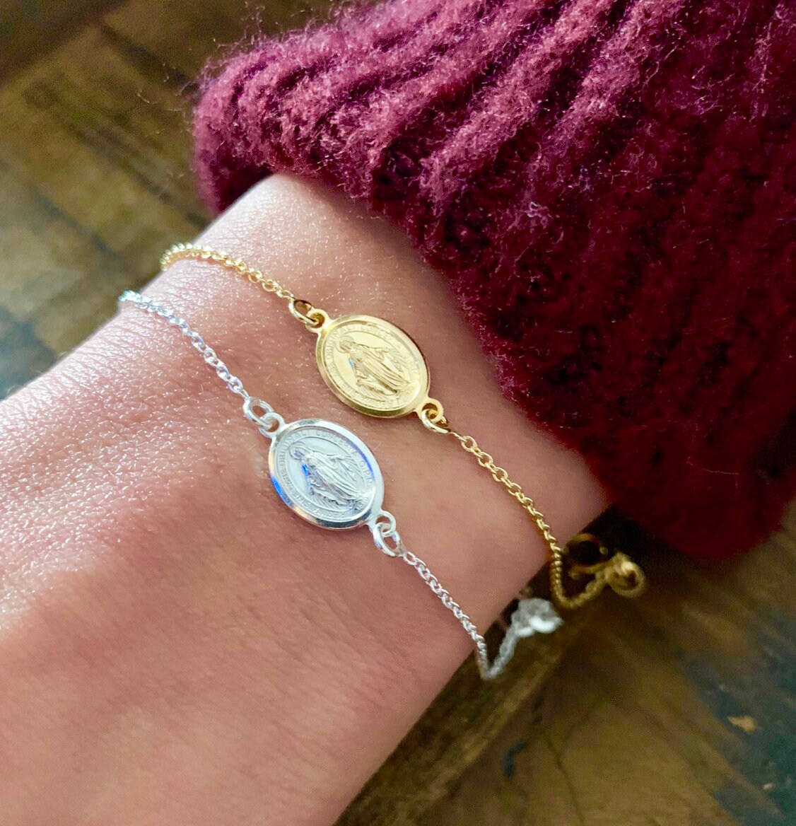 Gold Virgin Mary Charm Bracelet for Women Sterling Silver Etsy