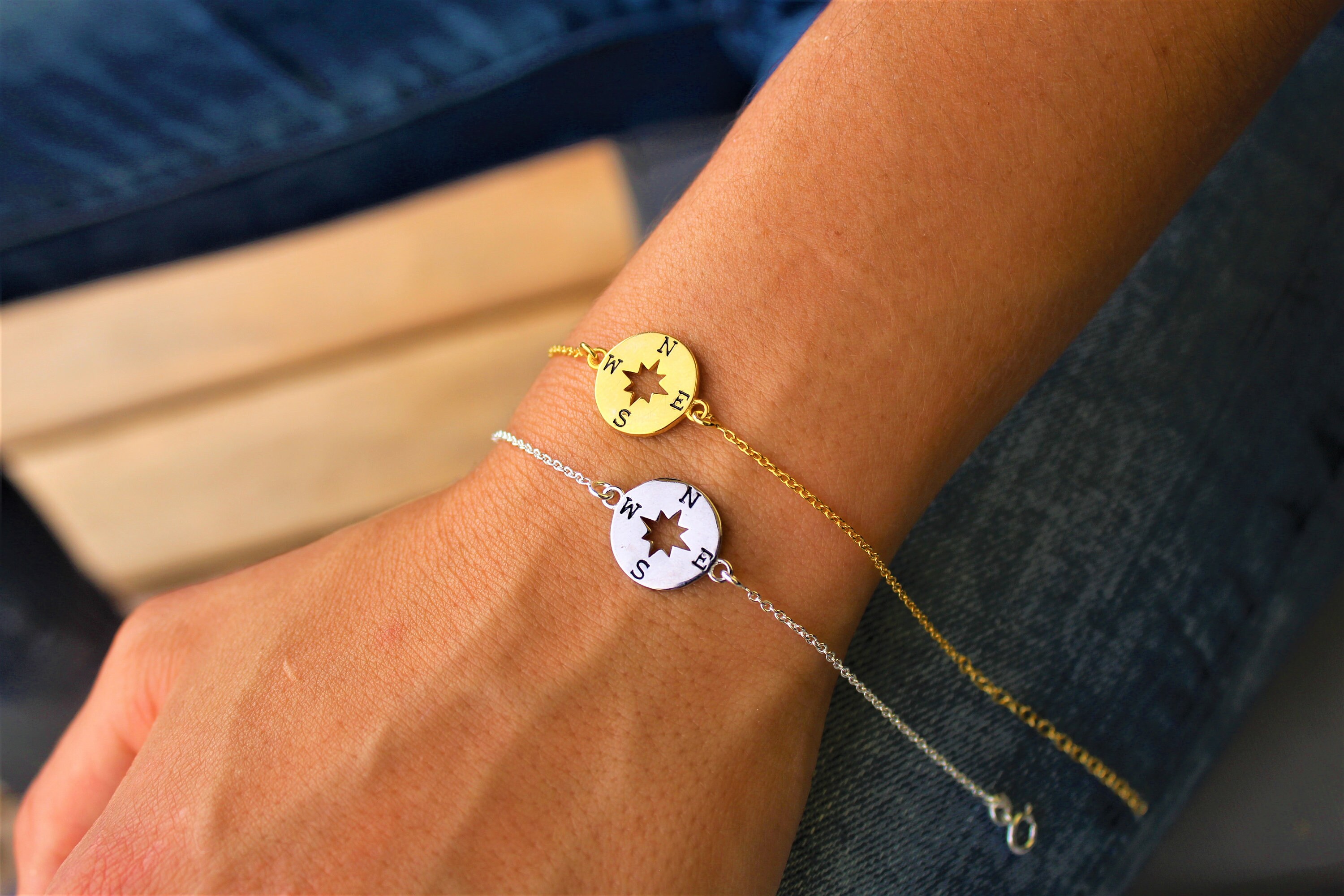 Silver Compass Bracelet For Women Dainty Gold Compass Etsy