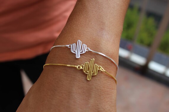 Gold Cactus Charm Bracelet for Women Sterling Silver Cactus