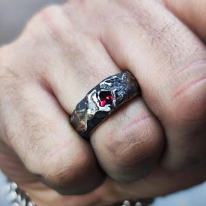 handmade ring, red stone ring, silver ring for men