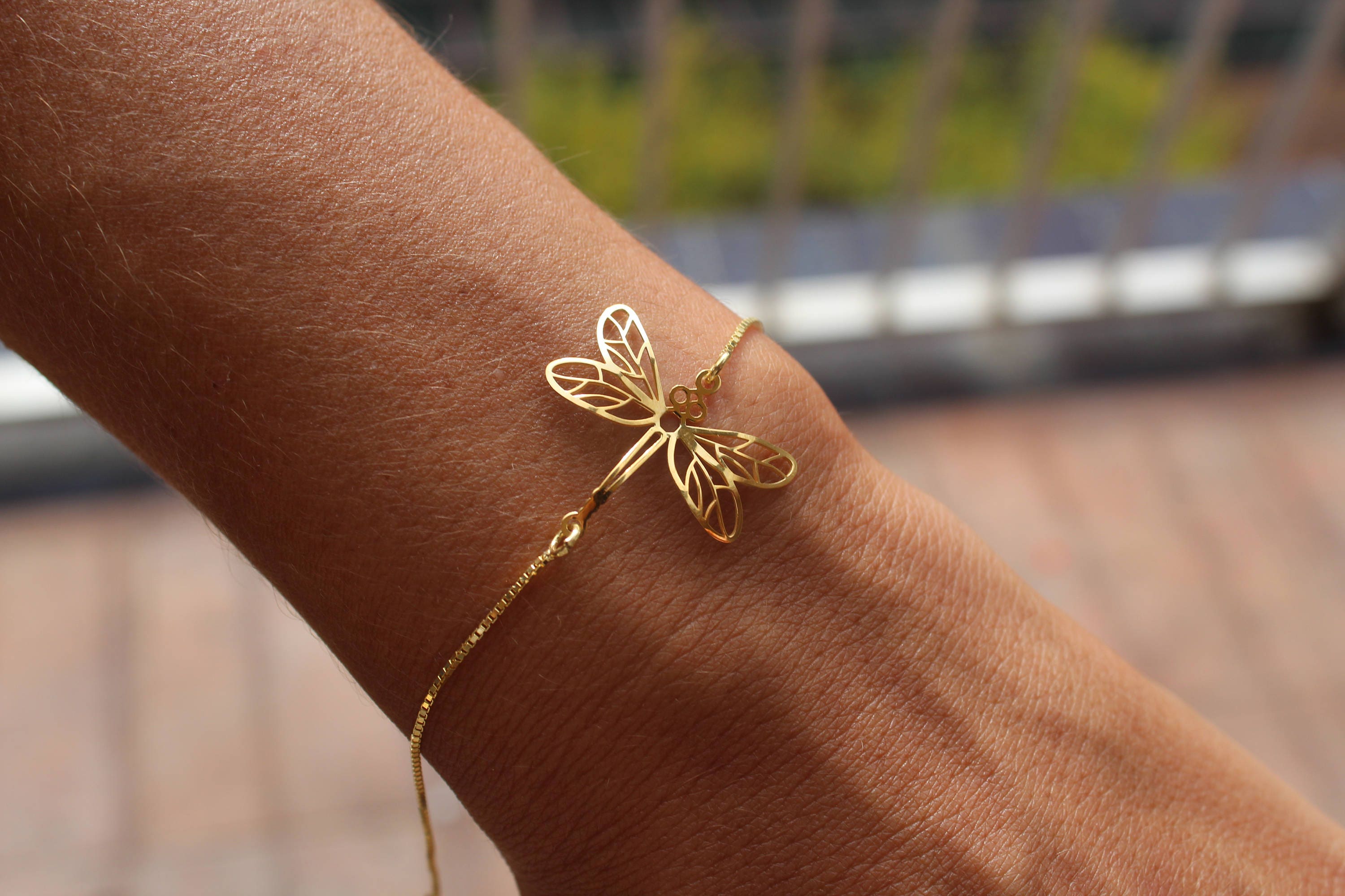 Gold Dragonfly Charm Bracelet For Women - Dainty Dragonfly Jewelry