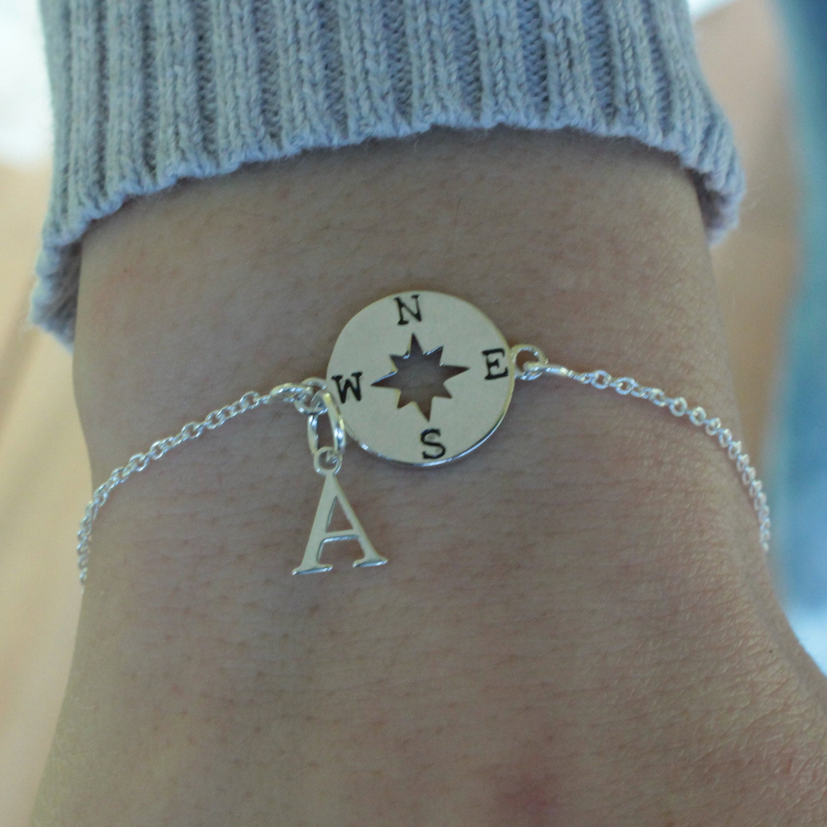 Compass Bracelet Initial Bracelet Bracelets For Women Etsy