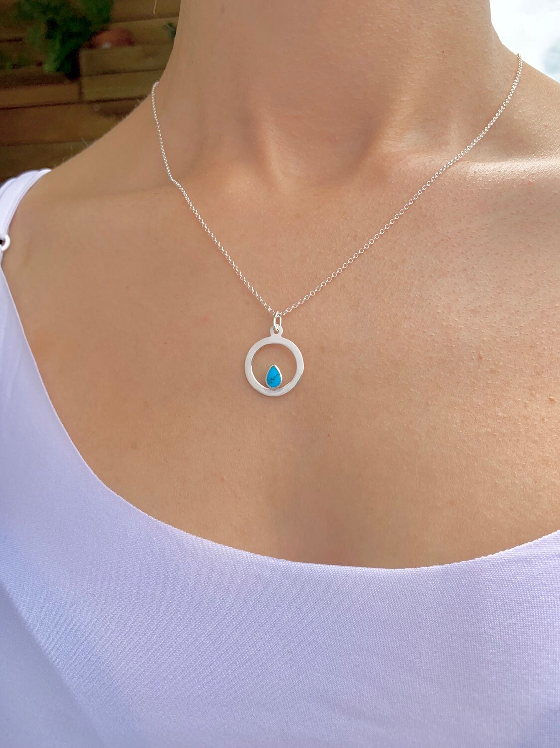 Circle Necklace Silver Necklace Turquoise Necklace Etsy