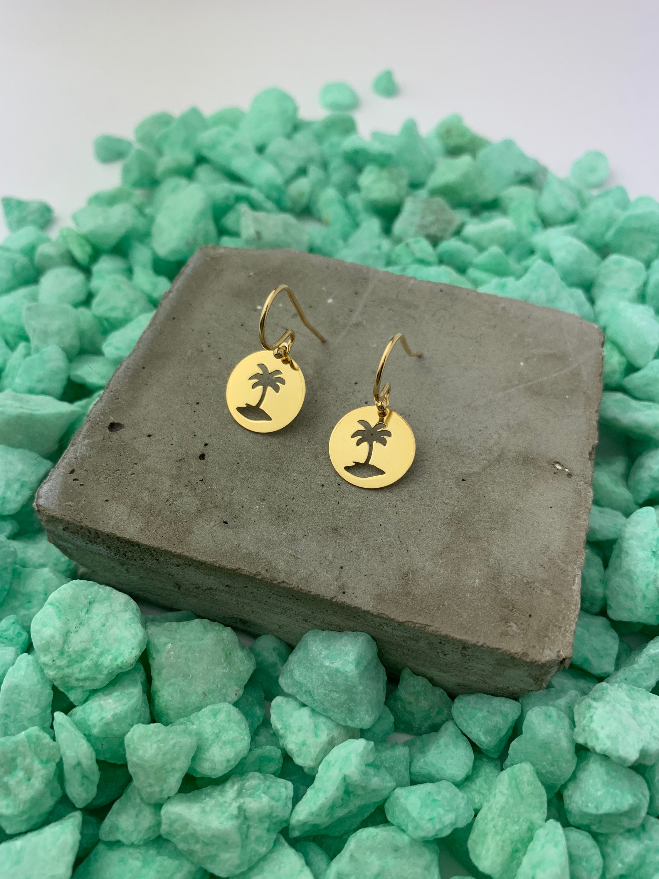 Gold Dangle Earrings To Gift For Her - Dainty Palm Tree Earrings