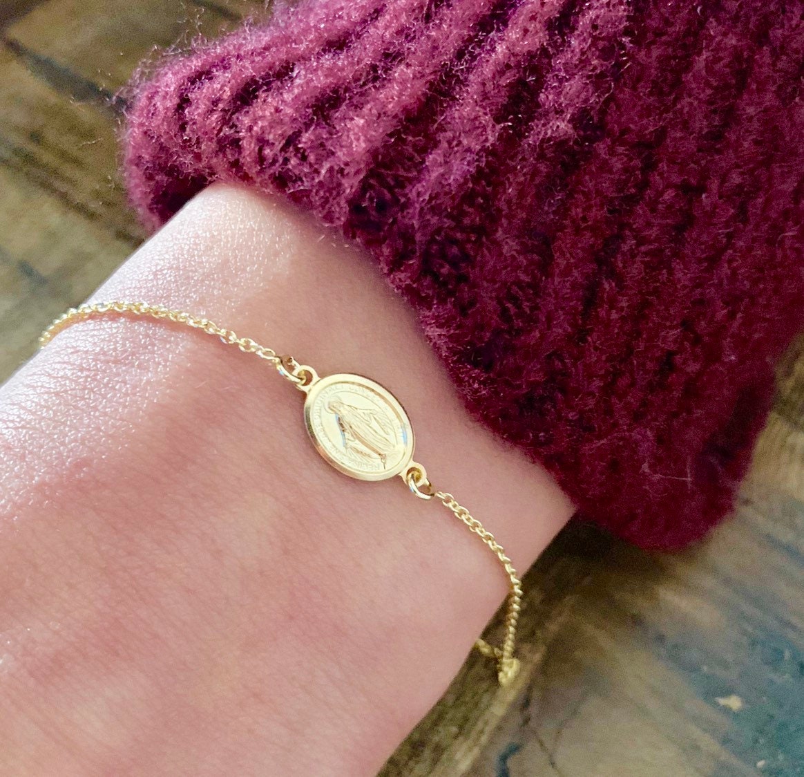 Gold Virgin Mary Charm Bracelet for Women Sterling Silver Etsy