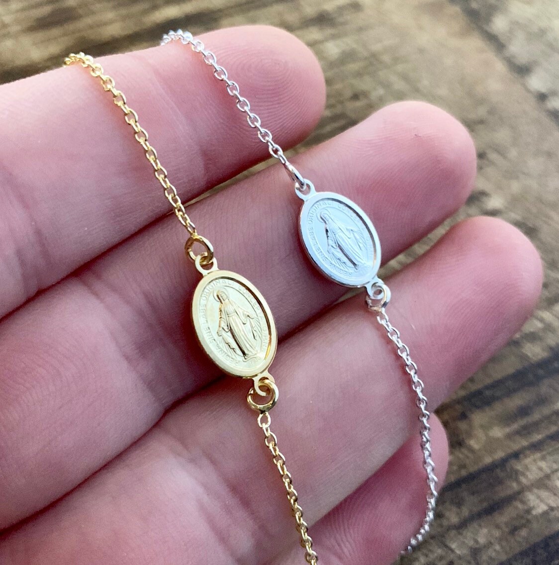 Gold Virgin Mary Charm Bracelet for Women Sterling Silver Etsy