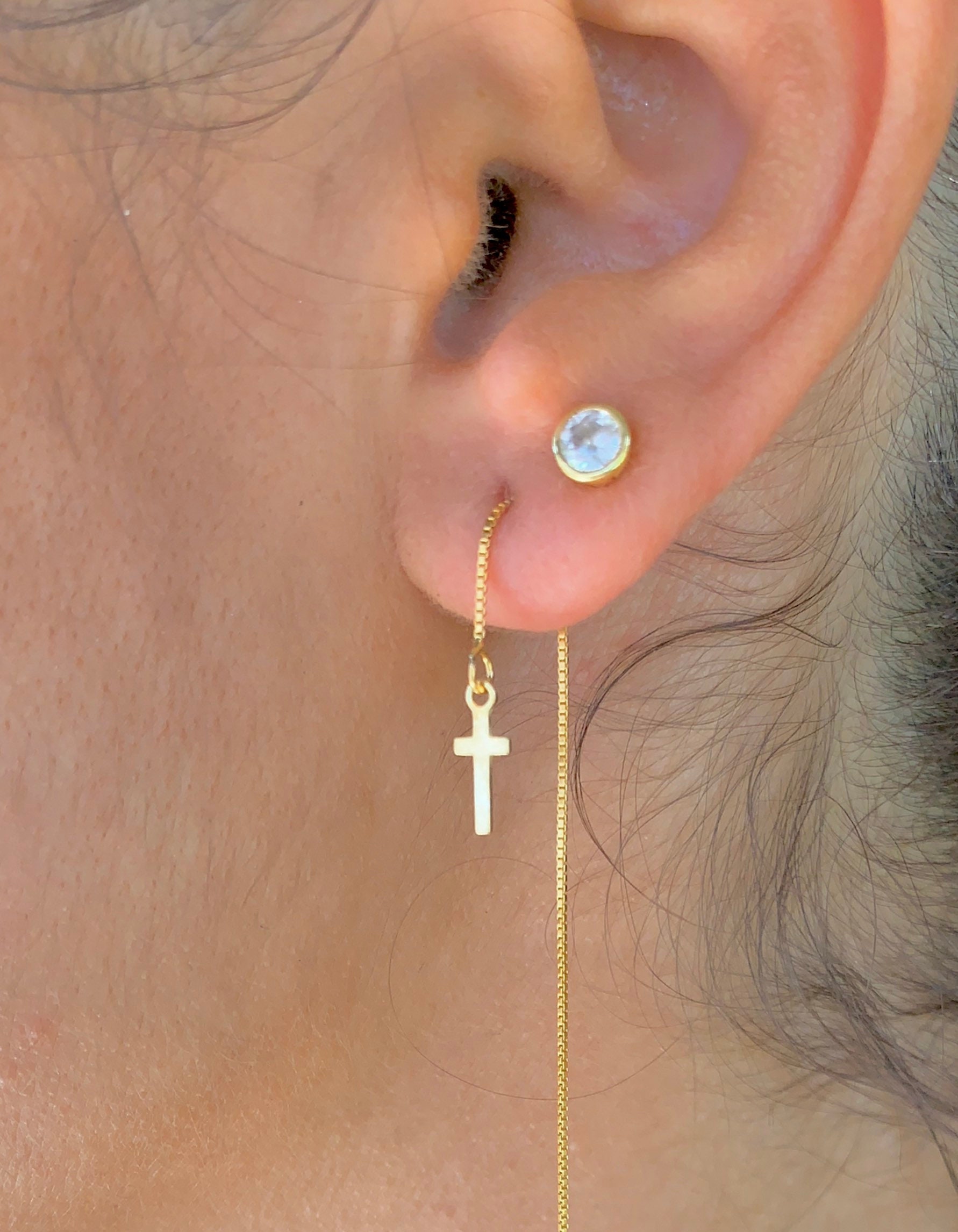 Cross Earrings Dainty Gold Earrings Gold Charm Earrings Etsy