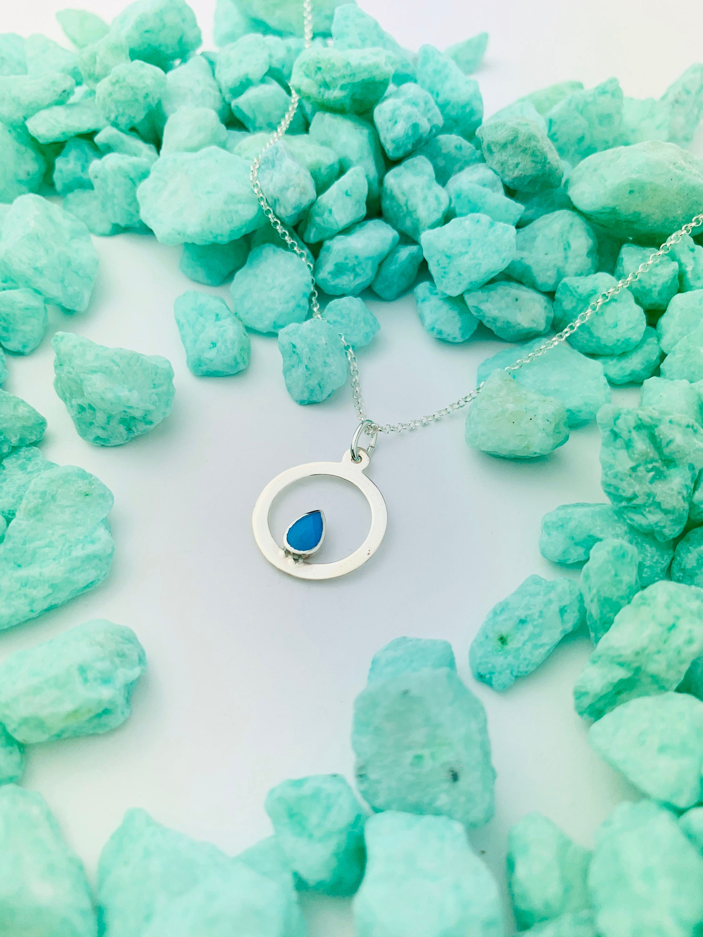 Circle Necklace Silver Necklace Turquoise Necklace Etsy