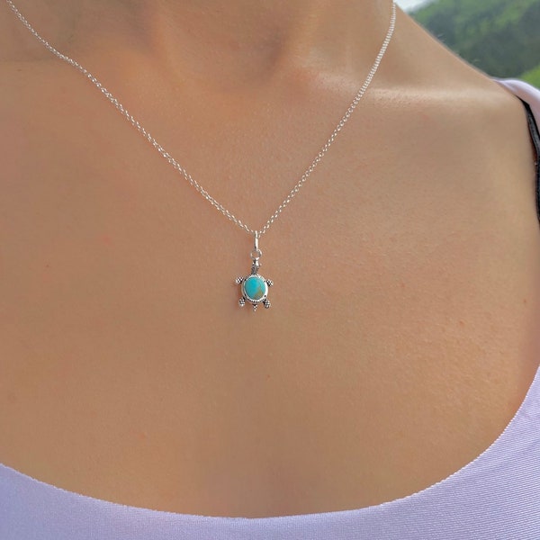 Collier tortue, Collier en argent, Collier turquoise, Colliers pour femme, Collier géométrique, Bijoux turquoise, Bijoux tortue