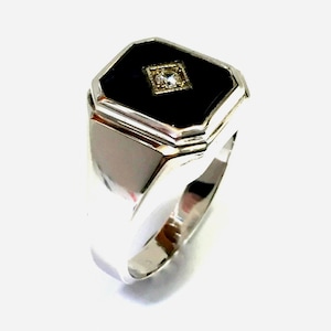 Black onyx and diamond or cz hand crafted vintage mens rings.