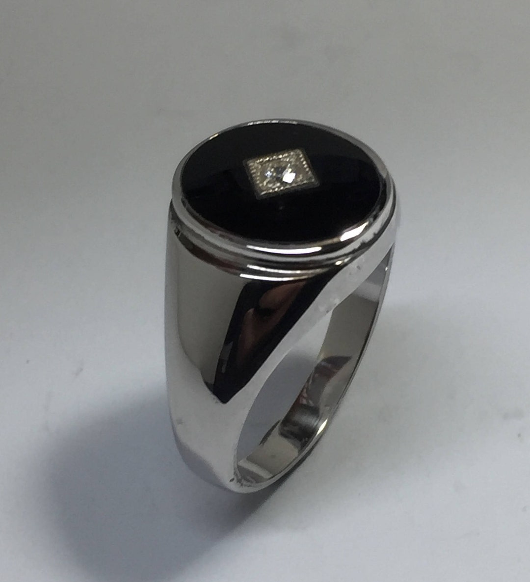 Sterling Silver Black Onyx and Diamond or Cz Hand Crafted