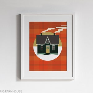 Christmas Cottages Print - modern minimalist illustrated wall art