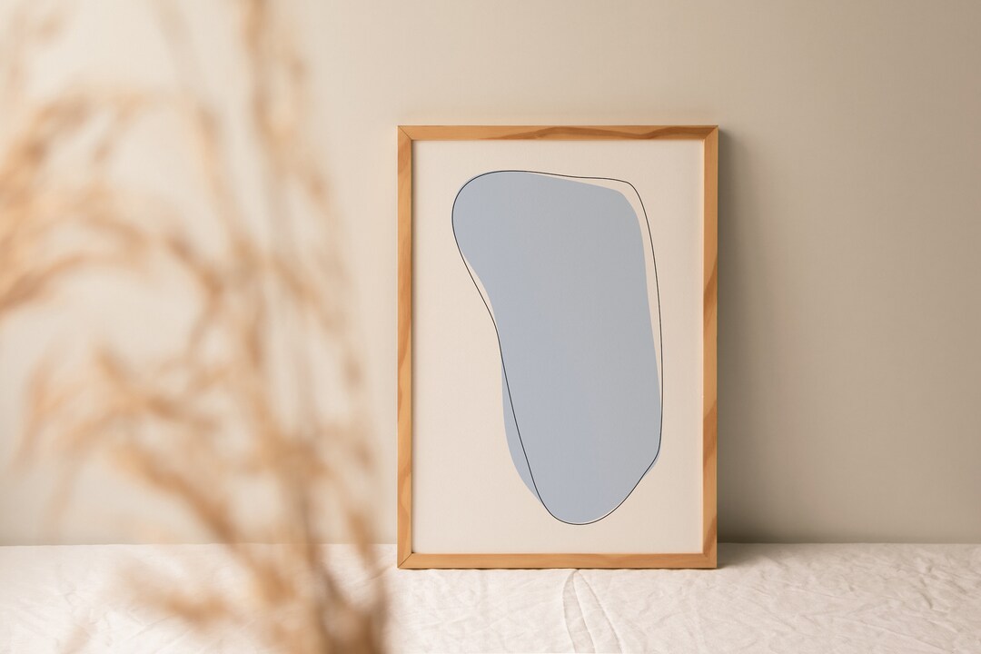 Pastel Blue Abstract Wall Art Minimalist Line Art Muted Colours Scandi ...