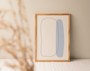 Simple abstract shape wall art | printable neutral home decor | muted colours scandi print | pastel blue minimal line art | digital download