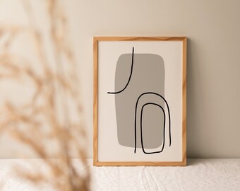 Printable scandi wall art | neutral greyscale home decor | grey abstract shapes and minimalist line art | digital download | poster art