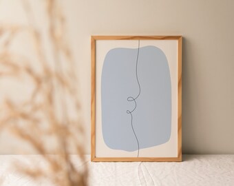 Abstract pastel blue shape wall art | printable neutral home decor | digital download | muted colours scandi prints | minimalist line art