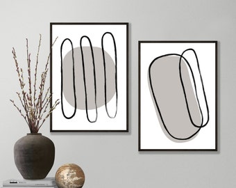 Graue abstrakte Pinselstriche Wandkunst 2er Set | druckbare neutrale Wohnkultur | Paar Scandi-Drucke | minimalistischer boho | digitaler Download