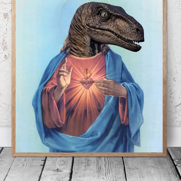 Raptor Jesus Poster - Raptor Jesus Print - Raptor Jesus Candle - Raptor Jesus Framed Print - Raptor Artwork - Raptor Print - Raptor Meme Art