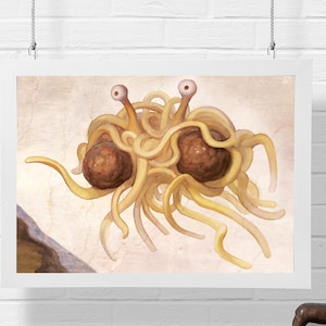 Flying Spaghetti Monster - Pastafarian- Church of the Flying Spaghetti Monster - Pastarianism - Monster Poster - Spaghetti Print - Wall Art