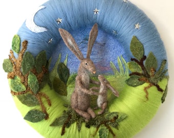 Nursery Felted Wreath,  Rabbit Nursery Decor, Guess how much I love you Wreath