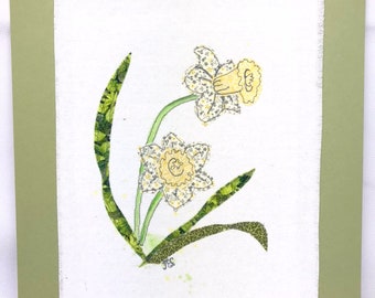 Daffodil Textile Art, Appliquéd Flower Art