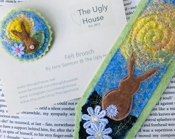 Bunny Brooch and Bookmark Gift Set, Felt brooch, Felt bookmark, rabbit lover gift