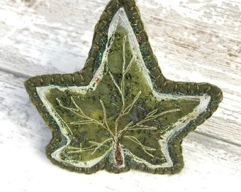 Ivy Leaf Brooch, Lutradur Brooch, Textile jewellery