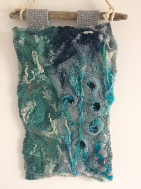 Beach Art Ocean Textile Art Driftwood Wall Hanging Felted Etsy