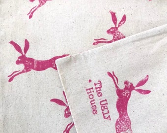 Hare Tote bag, Block printed tote bag