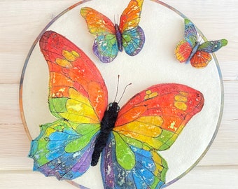 Rainbow Butterflies hoop Textile Art