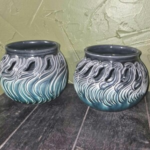 Vintage 1996 JK (Kimbo) Dryden Pottery 40th Anniversary Carved Luminary Pair - Signed