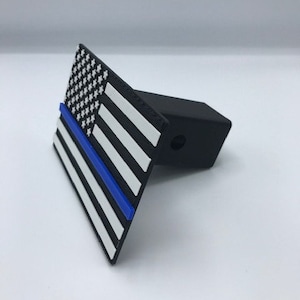 Thin Blue Line Trailer Hitch Cover - Display The Thin Blue Line on the Back of Your Vehicle - Support Law Enforcement and Police Officers