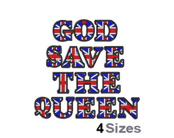 God Save The Queen (4 Sizes) - Machine Embroidery Font, Embroidery Design, Embroidery Patterns, Embroidery Files, Instant Download