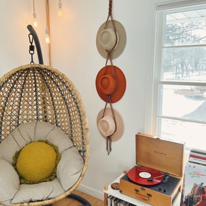Macrame Triple Hat Hanger - Hat Holder, Storage and Display For 3 Hats