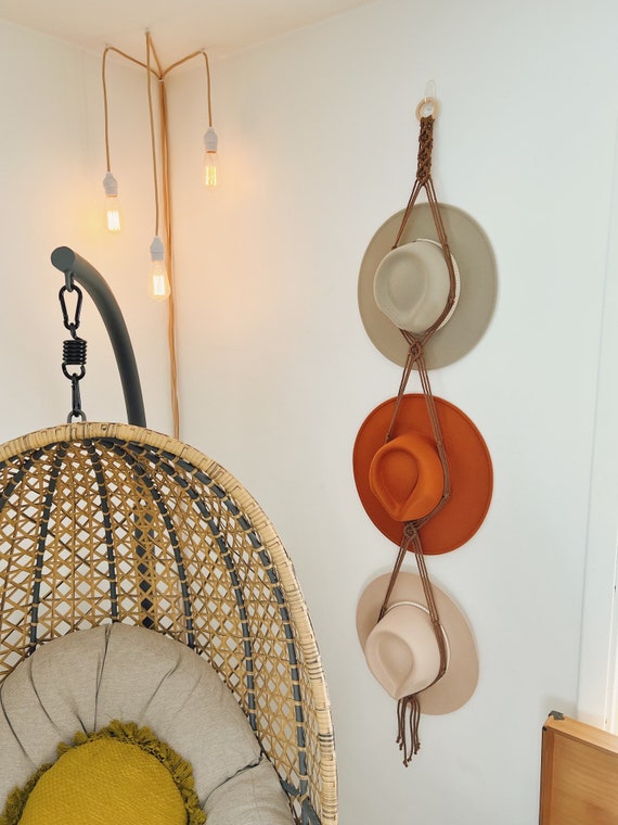 Gold Ring Triple Macrame Hat Holder How to Make a Macrame Hanger for Hats — The Green Mad House main image 3