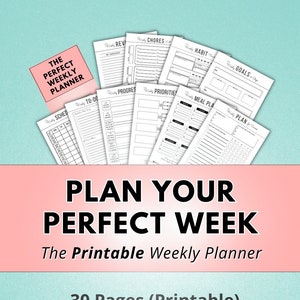 PDF Weekly Planner Printable ~ Weekly Calendar, Weekly Schedule Template, Weekly Meal Planner, Weekly Budget, Goals, Life Planner, ADHD