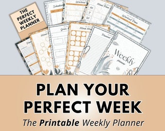 PDF Weekly Planner Printable ~ Weekly Calendar, Weekly Schedule Template, Weekly Meal Planner, Weekly Budget, Goals, Life Planner, ADHD
