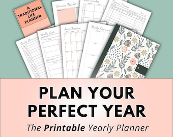 PDF Monthly Planner Printable ~ Yearly Calendar, Monthly Calendar, Daily Planner, Monthly Budget Template, Daily Routine, Journal, Goals